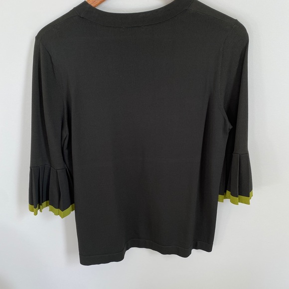 COS Pleated Bell-Sleeve Crew Neck Top- Army Green - Picture 6 of 8